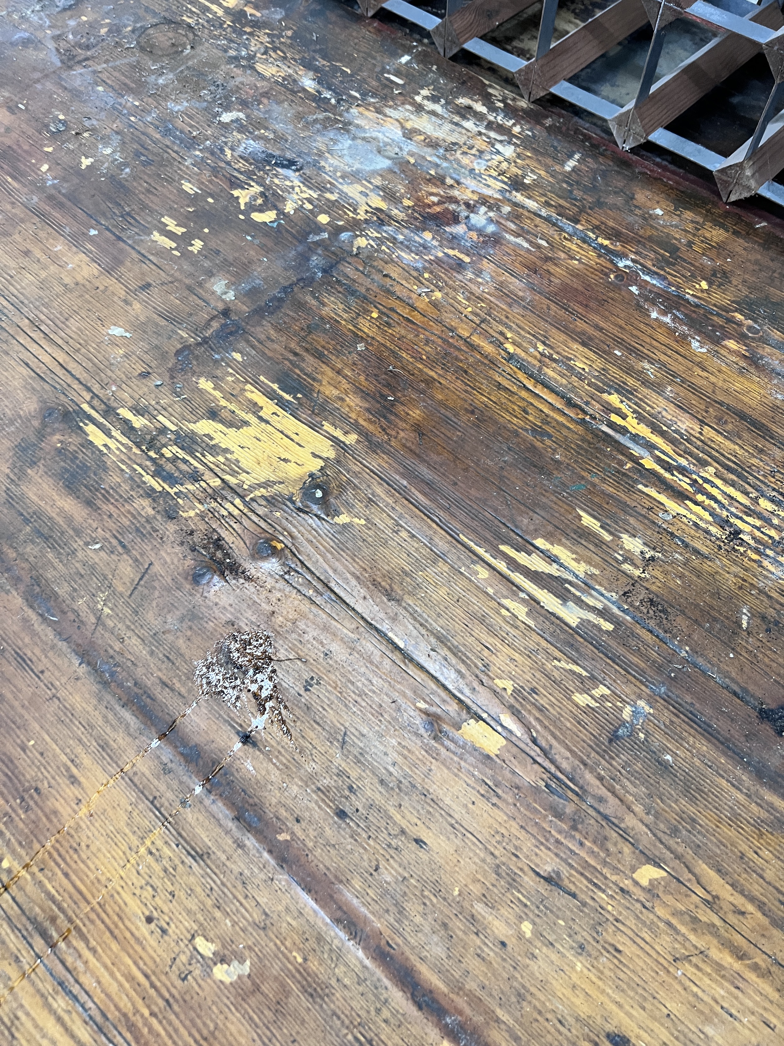 A 19th century rectangular pine planked top kitchen table, length 206cm, width 102cm, height 71cm